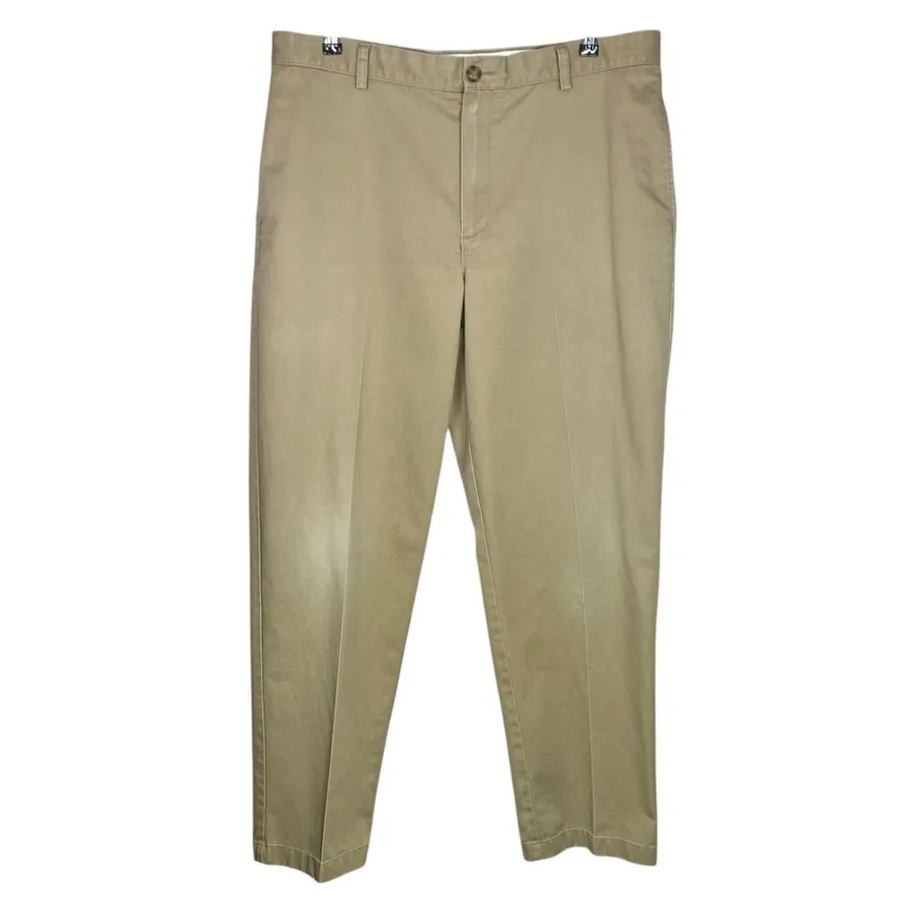LL Bean Chino Pants Mens 37x32 Khaki Double L Classic Fit Beige Cotton Casual